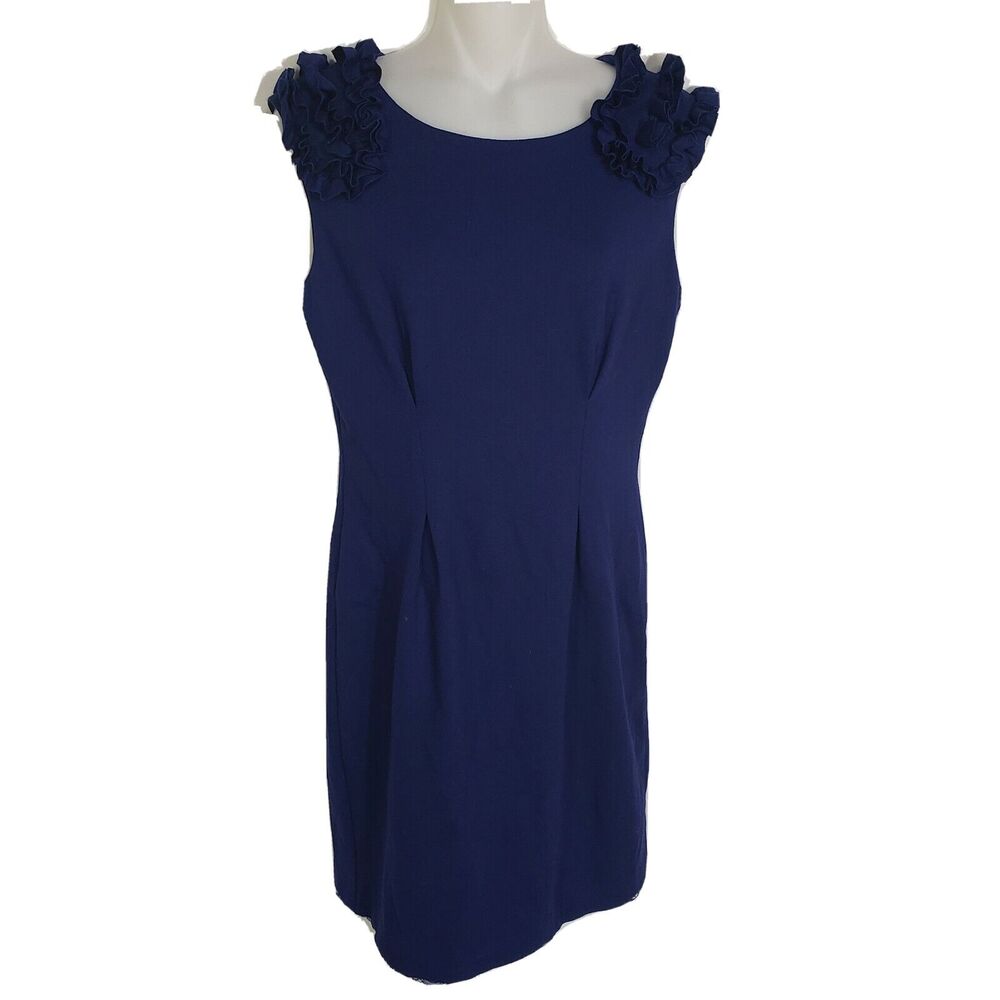 Trina Turk Dress Size 2 Fitzgerald Ponte Knit Ruffle Sheath Lined Royal Blue